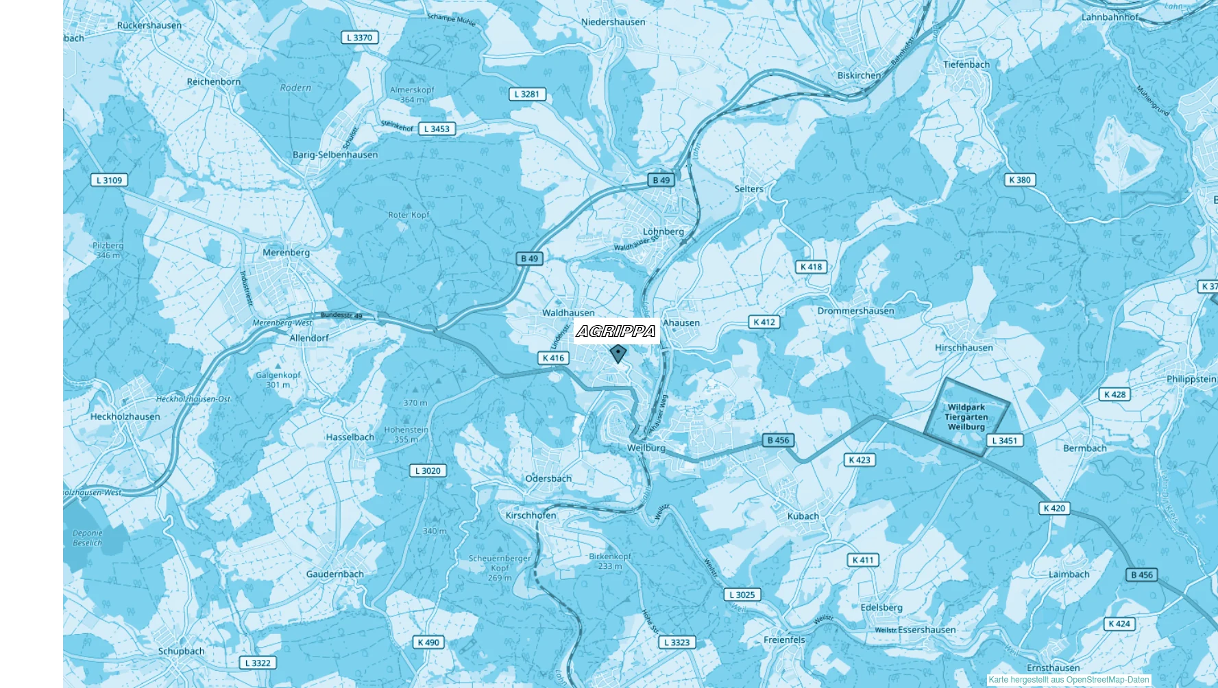 Kartenansicht Standort Ingeneieurbüro Agrippa, ab 2026 in Weilburg